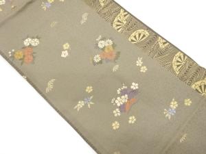 松竹梅に草花・片輪車模様織出し名古屋帯